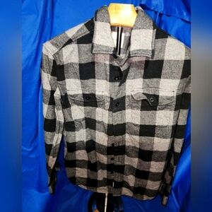American Eagle Outfitters Black and Gray Plaid Casual Button Down Shirt